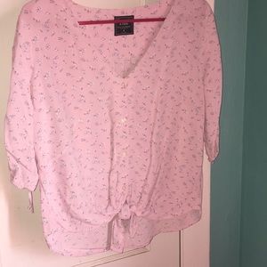 Pink floral tie knot top